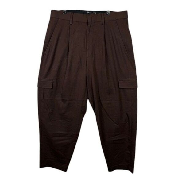 ASOS Men's Cargo Trousers Pleated Baggy Tapered Leg Brown Size 32x30 - Picture 1 of 13